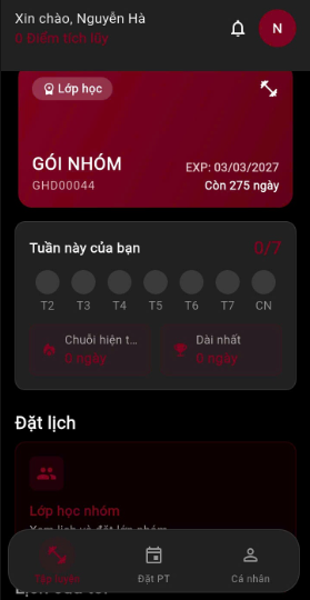 Trang chủ app hội viên