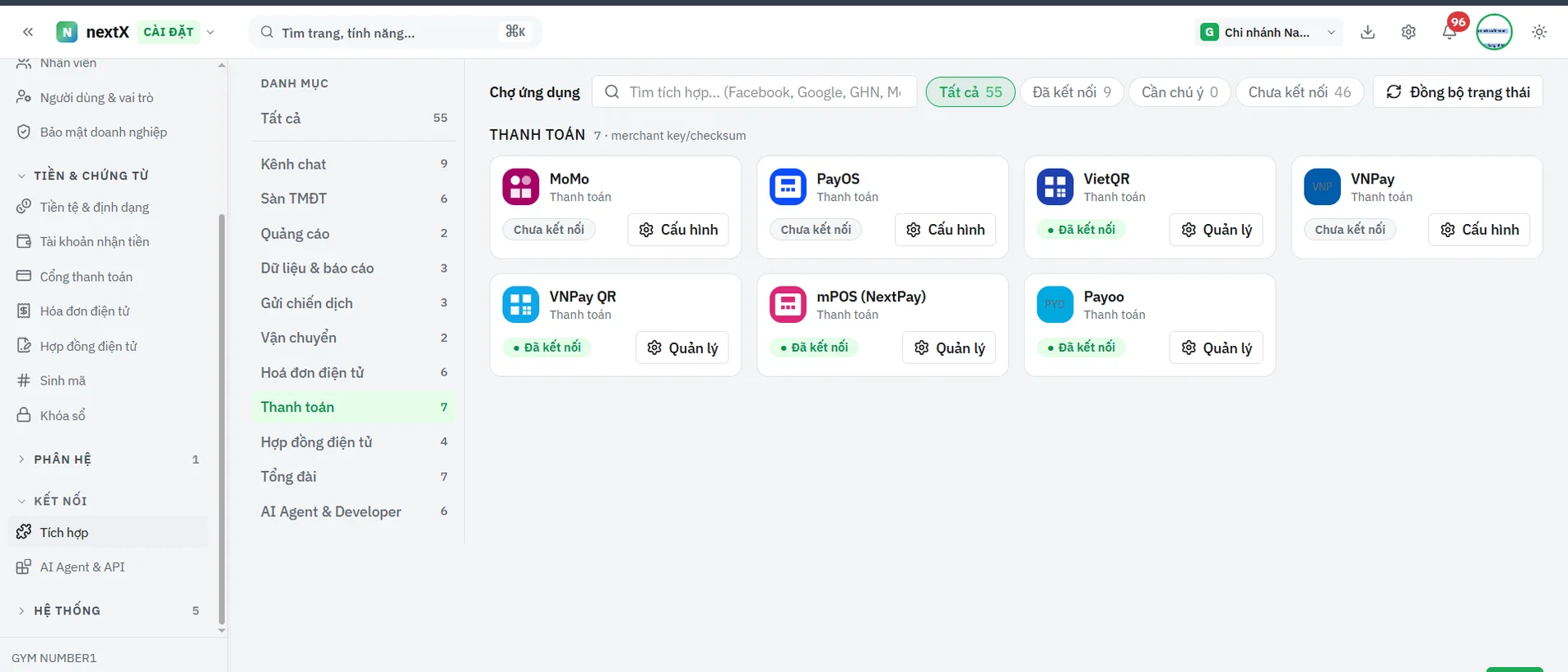 Giao diện GymMaster Billing